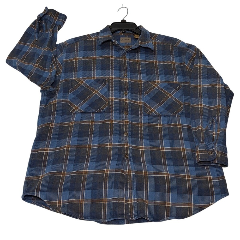 St. Johns Bay Mens X-Large Tall Flannel Shirt Blue Plaid Long Sleeve Cotton XL T